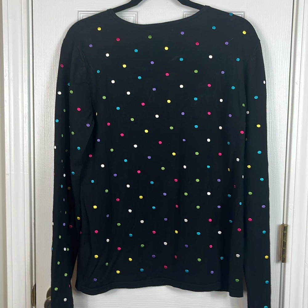 NWOT Dressbarn black long sleeved cardigan sweater w multi colored dots. XL - Picture 7 of 7